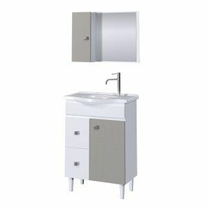 Kit Gabinete para Banheiro MDF com Espelheira e Tampo Rubi Branco/Cinza 60cm C-Linea