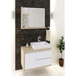 Kit Gabinete para Banheiro Suspenso MDF/MDP com Espelheira Marselha Branco/Nude 80cm C-Linea Kit Gabinete para Banheiro Suspenso MDF/MDP com Espelheira Marselha Branco/Nude 80cm C-Linea