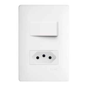 Conjunto Interruptor/Tomada Habitat 1 Simples 1 2P+T Branco 10A Fame