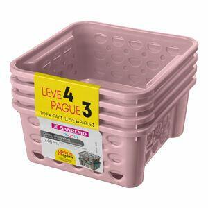 Kit Cestos Plásticos Leve 4 Pague 3 Sanremo 746ml Rosa