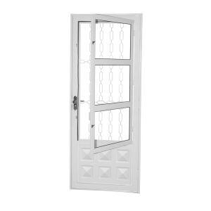 Porta de Abrir Aço 2,15M X 84CM Ideal Direita Branca com Grade CRV