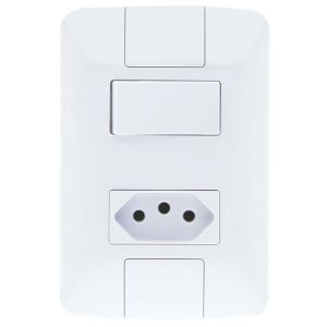 Conjunto Interruptor/Tomada Tramontina Aria 2 Módulos 2P + T Branco 20A Simples