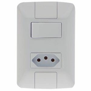 Conjunto Interruptor/Tomada Tramontina Aria 2 Módulos 2P + T Branco 10A Simples