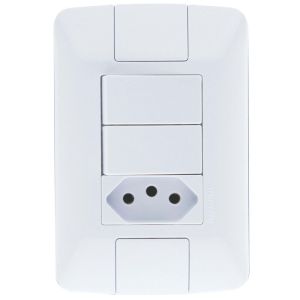 Conjunto Interruptor/Tomada Tramontina Aria 3 Módulos 2P + T Branco 10A Simples
