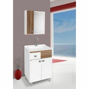 Kit Gabinete para Banheiro MDF/MDP com Tampo Pop Branco/Nogal 58cm C-Linea