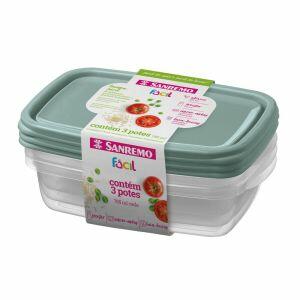 Jogo de Potes Sanremo Retangular 785ml 3 Peças Incolor/Azul