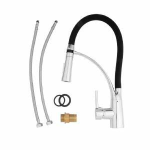 Torneira Misturador Monocomando para Cozinha de Mesa Bica Alta 1/2'' Fluir Flex com Ducha Preto Addra