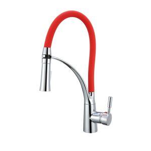 Torneira Misturador Monocomando para Cozinha de Mesa Bica Alta 1/2'' Color Flex com Ducha Vermelho Addra
