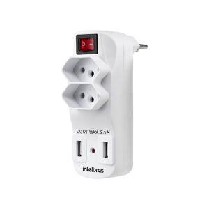 Adaptador Carregador USB EAC1002 2 Tomadas 2P+T 2 Saídas USB Bivolt Intelbrás