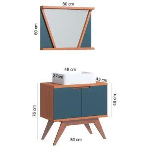 Kit Gabinete para Banheiro MDF/MDP com Cuba Onix Azul Petroleo 80cm C-Linea