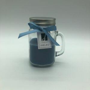 Vela em Mini Jarro Mason 8x13cm Azul Diagonal