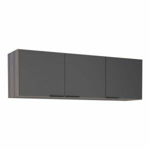 Armário Aéreo de Cozinha 45x144cm 3 Portas Preto/Tamarindo Cozimax