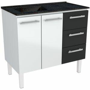 Balcão de Cozinha Aço Vênus 117cm Branco e Preto Cozimax Balcão de Cozinha Aço Vênus 117cm Branco e Preto Cozimax