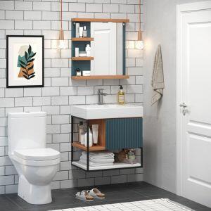 Kit Gabinete para Banheiro Supenso com Tampo Cyndi Branco/Cinamon 60cm C-Linea Kit Gabinete para Banheiro Supenso com Tampo Cyndi Branco/Cinamon 60cm C-Linea