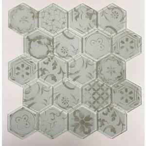 Pastilha de Vidro Hexagonal 1 Peça Branco e Bege Van Gogh