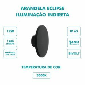 Arandela Externa LED 12W 3000K Eclipse II Preto Luz Amarela Gaya