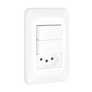 Conjunto Interruptor com 2 teclas simples 10A + 1 Tomada 10A Pop Branco Pial