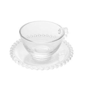Xicara de Chá Pearl com Pires 200ml Transparente Rojemac
