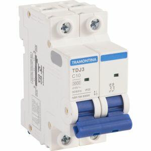 Minidisjuntor TDJ3 10A 3kA curva C Bipolar Branco Tramontina Minidisjuntor TDJ3 10A 3kA curva C Bipolar Branco Tramontina