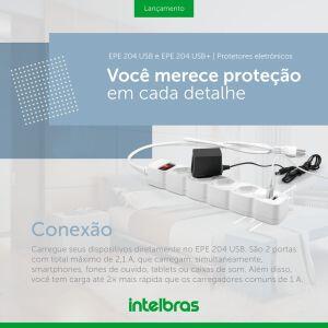 Protetor Eletrônico com 4 Tomadas e 2 USB EPE 204 USB BrancoIntelbras