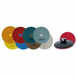 Jogo 9 Peças Disco Diamante Polimento brilho d'agua + Suporte Cortag