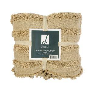 Conjunto Manta e Almofada 1,25x1,50 Natural Diagonal