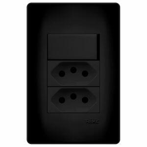Conjunto 3 Seções 1S-2 Tomada 2P+T 10A Habitat Black Fame