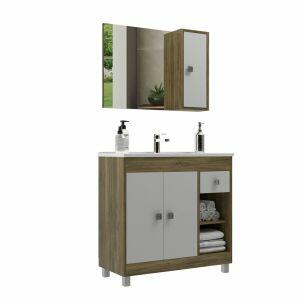 Kit Gabinete para Banheiro MDF/MDP com Cuba Moscou Cartagena 80cm Móveis Sander