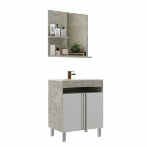Kit Gabinete para Banheiro MDF/MDP com Cuba Veneza Branco/Concreto 60cm Móveis Sander
