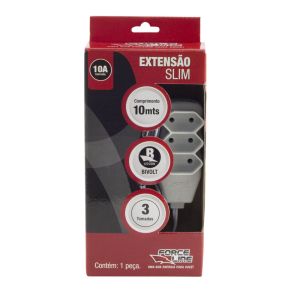 Extensão Slim 10m 3 Tomadas Bipolar Branco Force Line