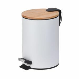 Lixeira 5 Litros com Pedal Bamboo Branco Fosco 20,5x26,4cm Casa&Ideia
