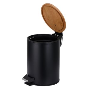 Lixeira com Pedal 5 Litros Bamboo Preto Fosco 20,5x26,4cm Casa&Ideia