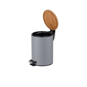 Lixeira com Pedal Bamboo 5 Litros Cinza Fosco 20,5x26,4cm Casa&Ideia