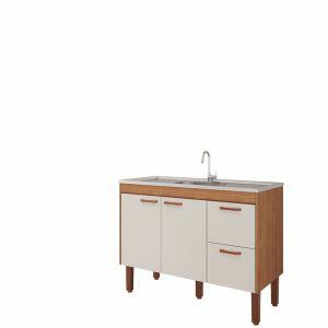 Balcão para Cozinha 1,14m Slim Freijo/off White 4 Portas MGM Gabinetes Balcão para Cozinha 1,14m Slim Freijo/off White 4 Portas MGM Gabinetes