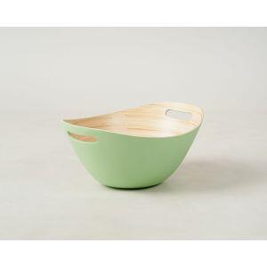 Tigela de Bambu Para Salada Com Alça Verde Fosco Oval 27x35x15 Casa&ideia