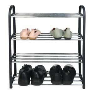 Sapateira 50x56cm Preto Prata 4 Andares Diagonal