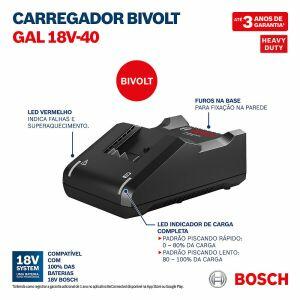 Carregador Bateria 18v Gal 18v-40 Azul Bivolt Bosch