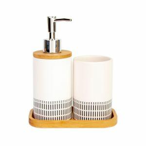 Kit para Banheiro 3 Peças Dolomita Branco Bambu Casa&ideia