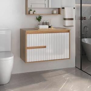 Gabinete para Banheiro Suspenso MDF/MDP com Tampo Clarice Catedral Branco 78cm C-Linea