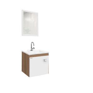Kit Gabinete para Banheiro MDF/MDP Uno Nogal/Branco 40cm C-Linea Kit Gabinete para Banheiro MDF/MDP Uno Nogal/Branco 40cm C-Linea