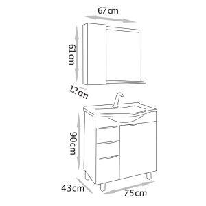 Kit Gabinete para Banheiro MDF/MDP Crystal Carvalho 75cm C-Linea Kit Gabinete para Banheiro MDF/MDP Crystal Carvalho 75cm C-Linea