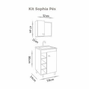 Kit Gabinete para Banheiro MDF/MDP Sophia Carvalho/Branco 60cm C-Linea Kit Gabinete para Banheiro MDF/MDP Sophia Carvalho/Branco 60cm C-Linea
