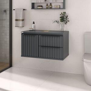 Gabinete para Banheiro MDF/MDP com Tampo Vidro Cecilia Chumbo 78cm C-Linea