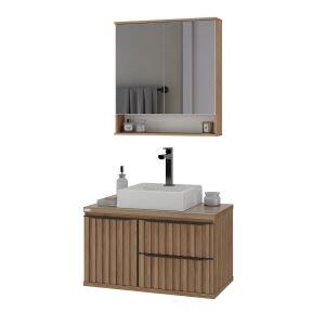 Gabinete para Banheiro MDF/MDP com Tampo Vidro Cecilia Nogal 78cm C-Linea