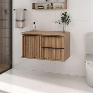Gabinete para Banheiro MDF/MDP com Tampo Vidro Cecilia Nogal 78cm C-Linea