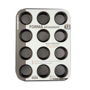 Forma Cupcake 12 Divisões Preto Antiaderente Casa&ideia
