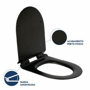 Assento Sanitário Termofixo Monaco com Queda Amortecida Preto Matte Addra