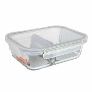 Pote Vidro Hermetico 980ml 2 Divisórias Transparente Com Tampa Casa&ideia