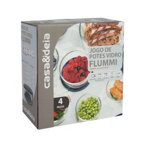 Jogo de Potes Vidro 4 Peças Flummi Transparente Com Tampa Casa&ideia