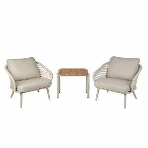 Conjunto de Jardim Brava Alumínio Cinza Mesa e Poltronas 3 Peças Fascino